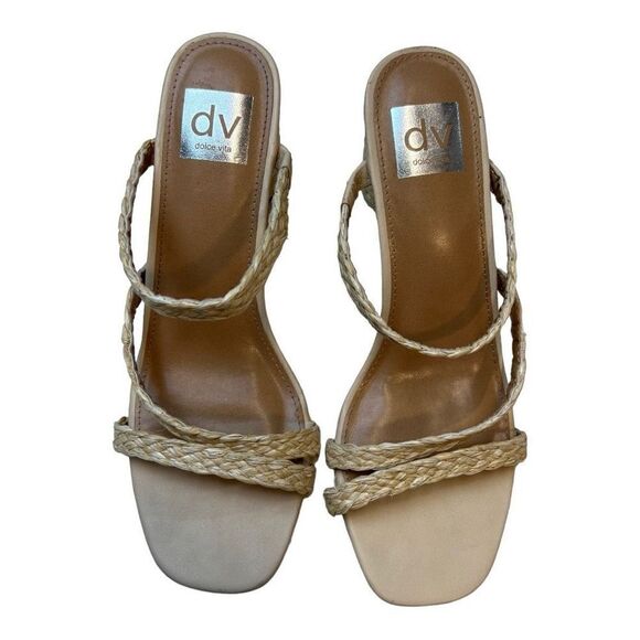 Dolce Vita Womens Myla Square Toe Braided Raffia Block Heel Sandals Beige Size 9 - Picture 11 of 11
